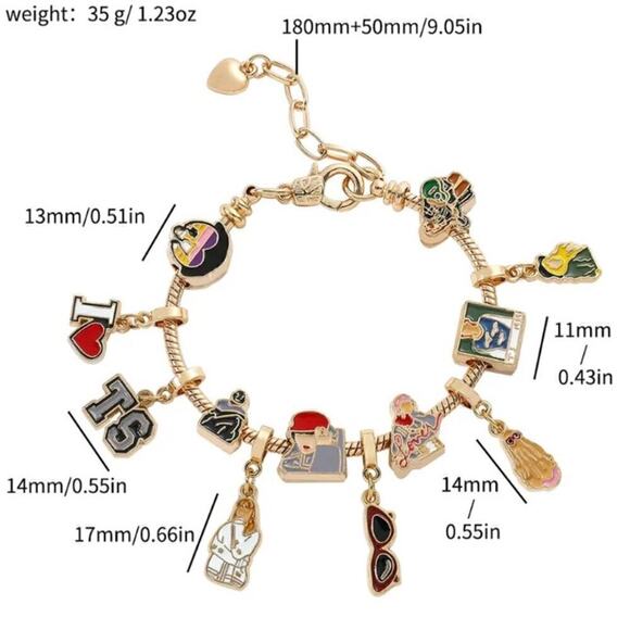 Taylor Swift Lover Gold Tone Snake Style Charm Bracelet - Picture 2 of 9